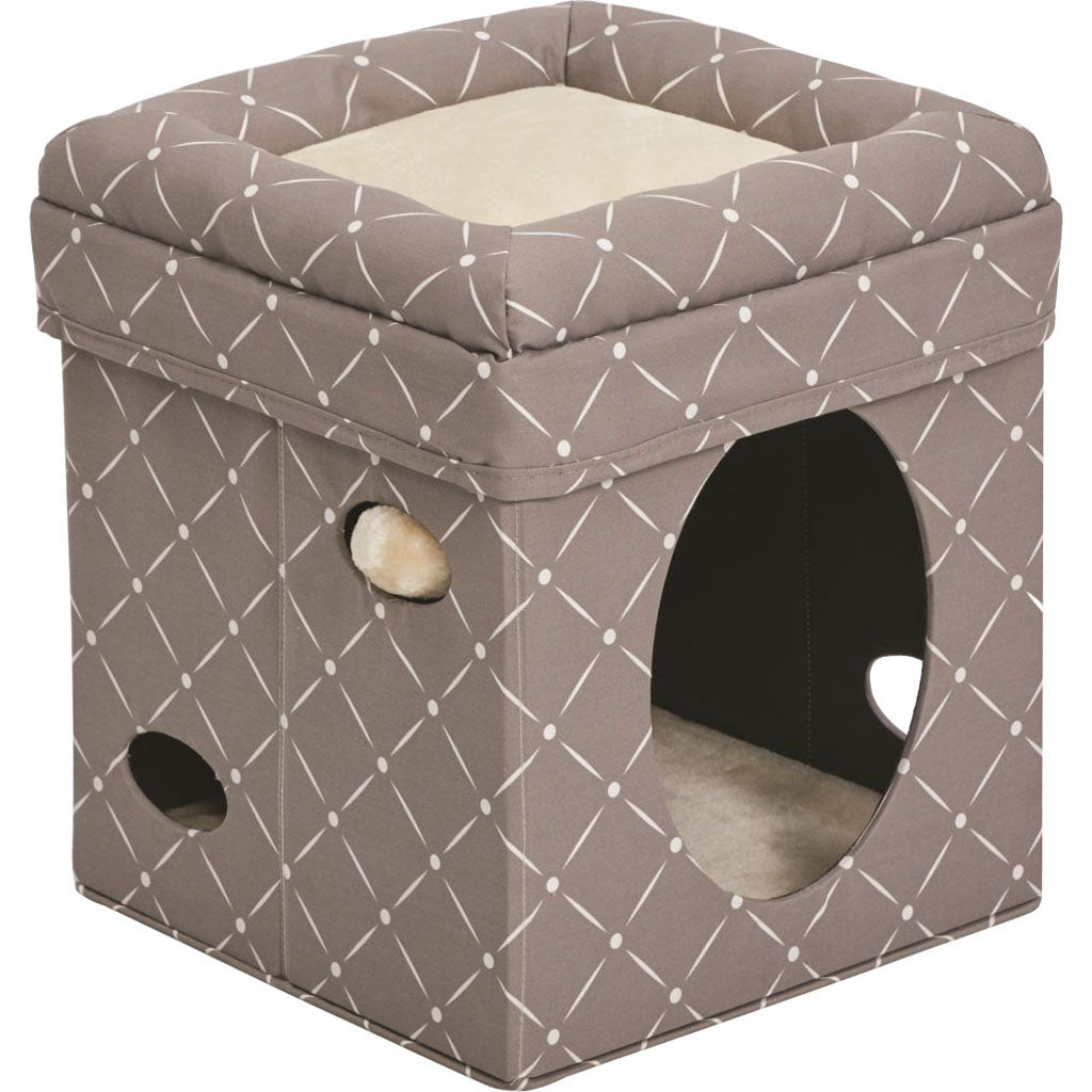 Feline Nuvo Curious Cat Cube (MUSHROOM, 15X15X16.5 IN)
