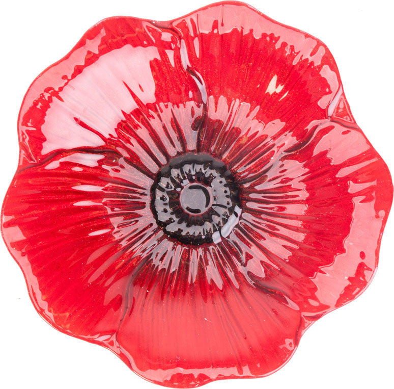 Glass Birdbath W/Stand (RED POPPY, 16 IN)