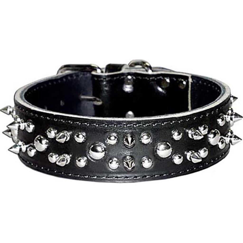 Latigo Leather Spike/Stud Dog Collar (BLACK, 1.75X28IN)