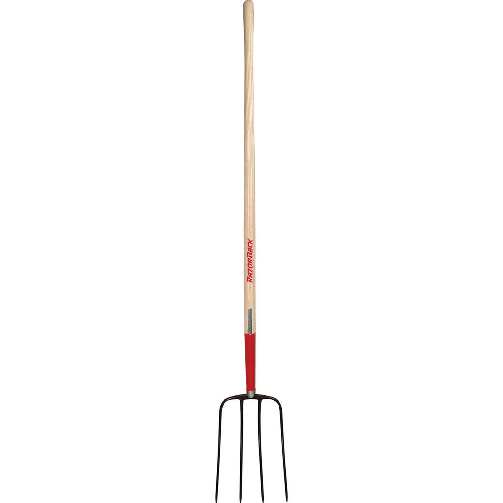 Razor-Back 4-Oval Tine Forged Manure Fork (RED, 60 IN)