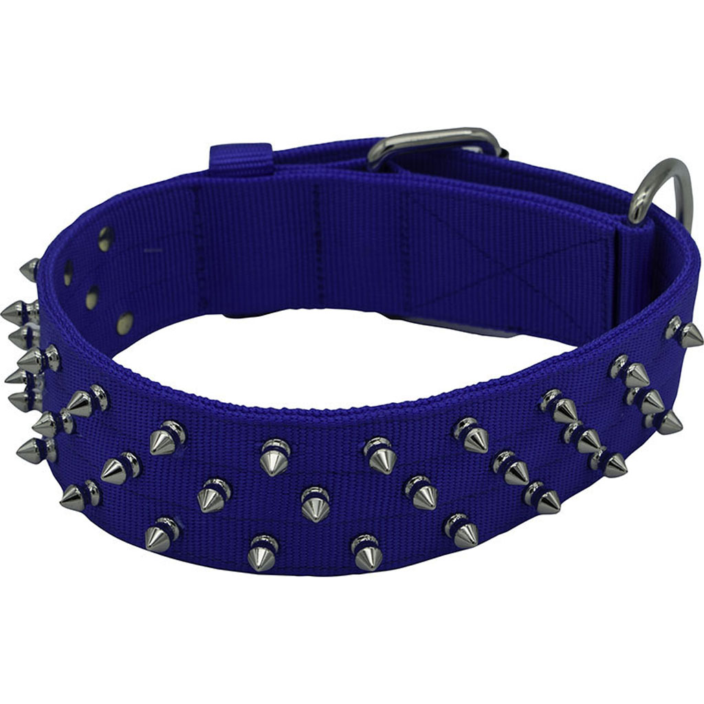 Bravo Nylon Spiked Dog Collar (BLUE, 29 IN)