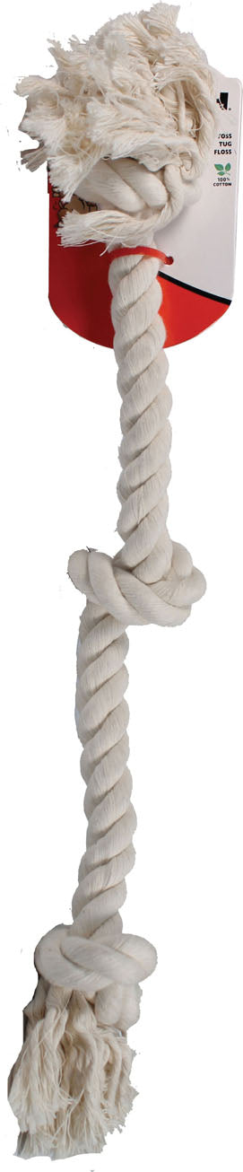 Flossy Chews Cotton 3 Knot Rope Tug (WHITE, 25 IN)