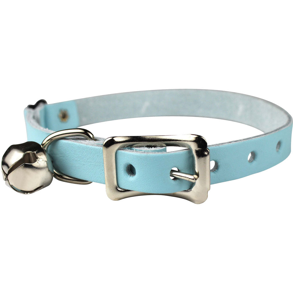 Signature Leather Safety Stretch Cat Collar (BABY BLUE, 3/8 X 8-12 IN)