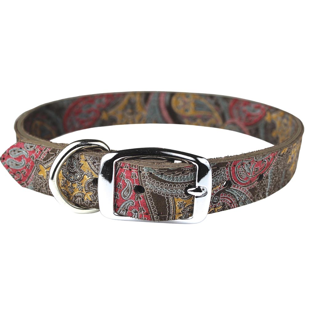 Leather Paisley Dog Collar (CHOCOLATE, 1X26IN)