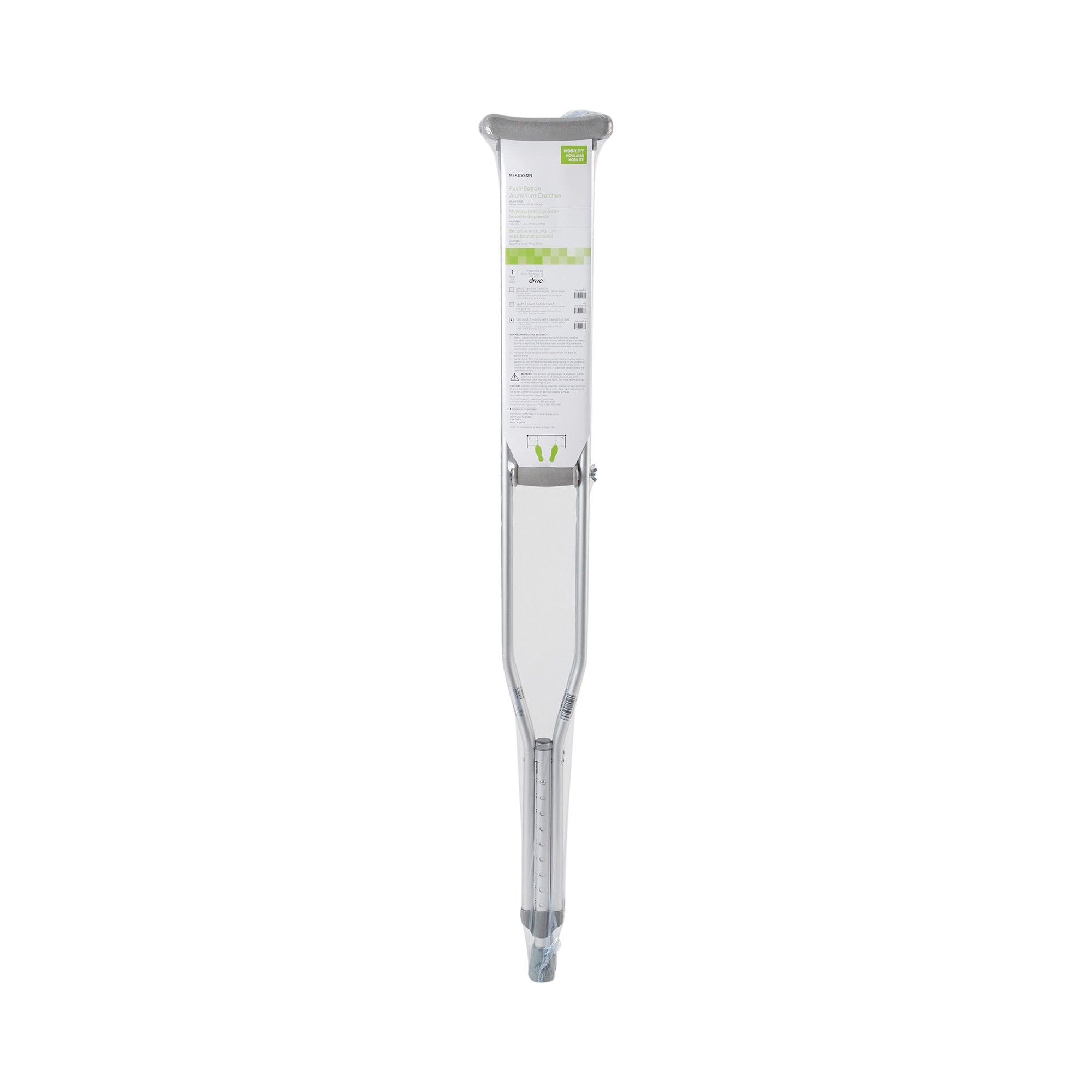 McKesson Brand - Underarm Crutches McKesson Tall Adult 5 Foot 10 Inch to 6 Foot 6 Inch User Height Aluminum Frame 350 lbs. Weight Capacity [8/CS] (1065231_CS)