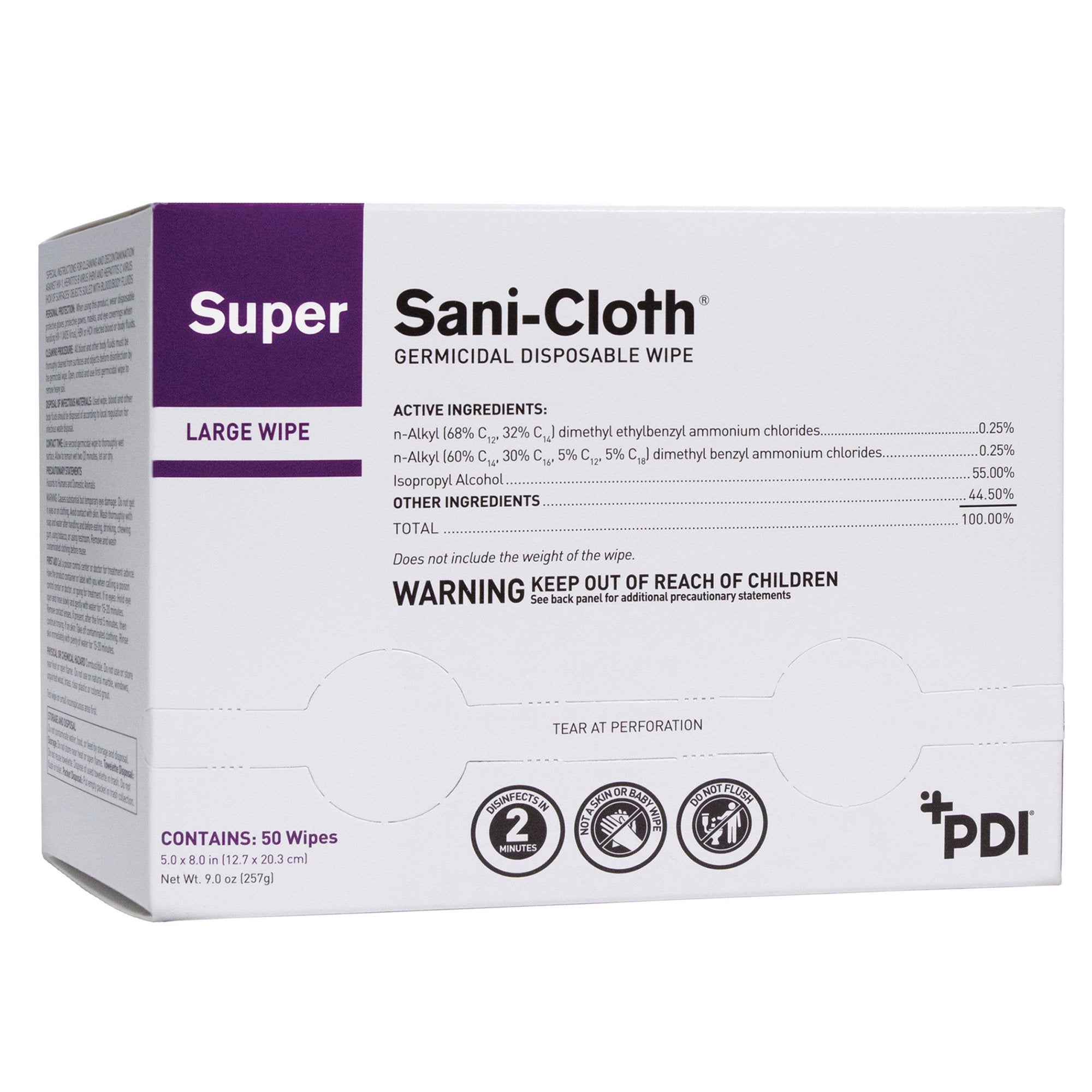 Professional Disposables - Super Sani-Cloth® Surface Disinfectant Cleaner Premoistened Germicidal Manual Pull Wipe 50 Count Individual Packet Alcohol Scent NonSterile [500/CS]