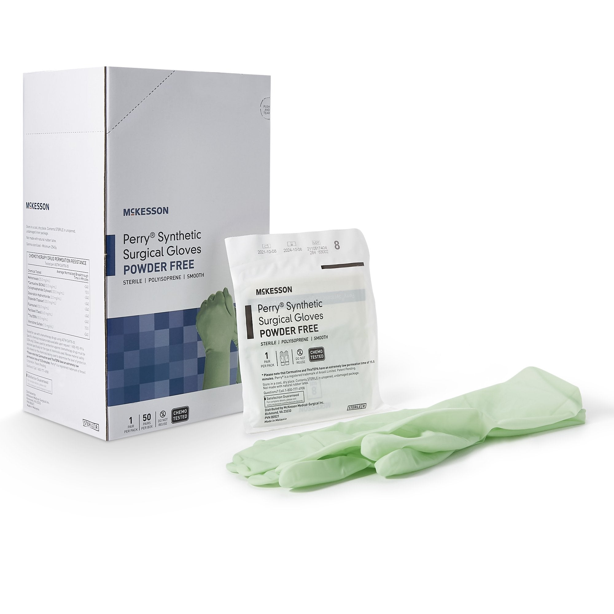 McKesson Brand - Surgical Glove McKesson Perry® Performance Plus Size 8 Sterile Polyisoprene Standard Cuff Length Smooth Green Chemo Tested [400/CS]