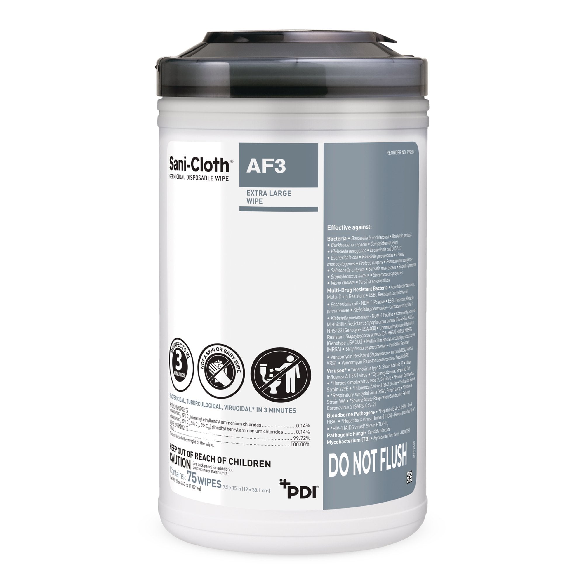 Professional Disposables - Sani-Cloth® AF3 Surface Disinfectant Cleaner Premoistened Germicidal Manual Pull Wipe 75 Count Canister Mild Scent NonSterile [450/CS]