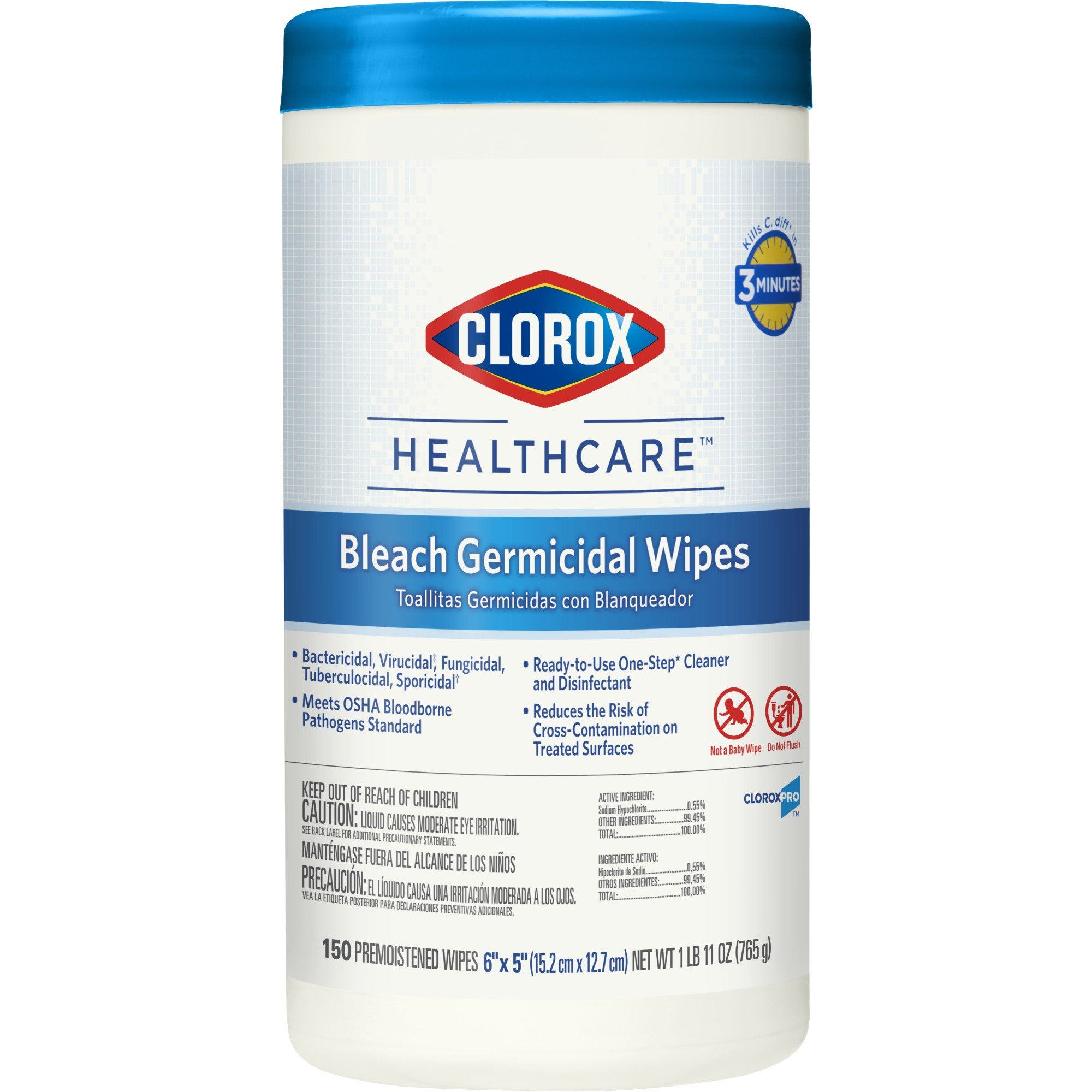 The Clorox Company - Clorox Healthcare® Surface Disinfectant Cleaner Premoistened Bleach Germicidal Manual Pull Wipe 150 Count Canister Floral Scent NonSterile [6/CS]