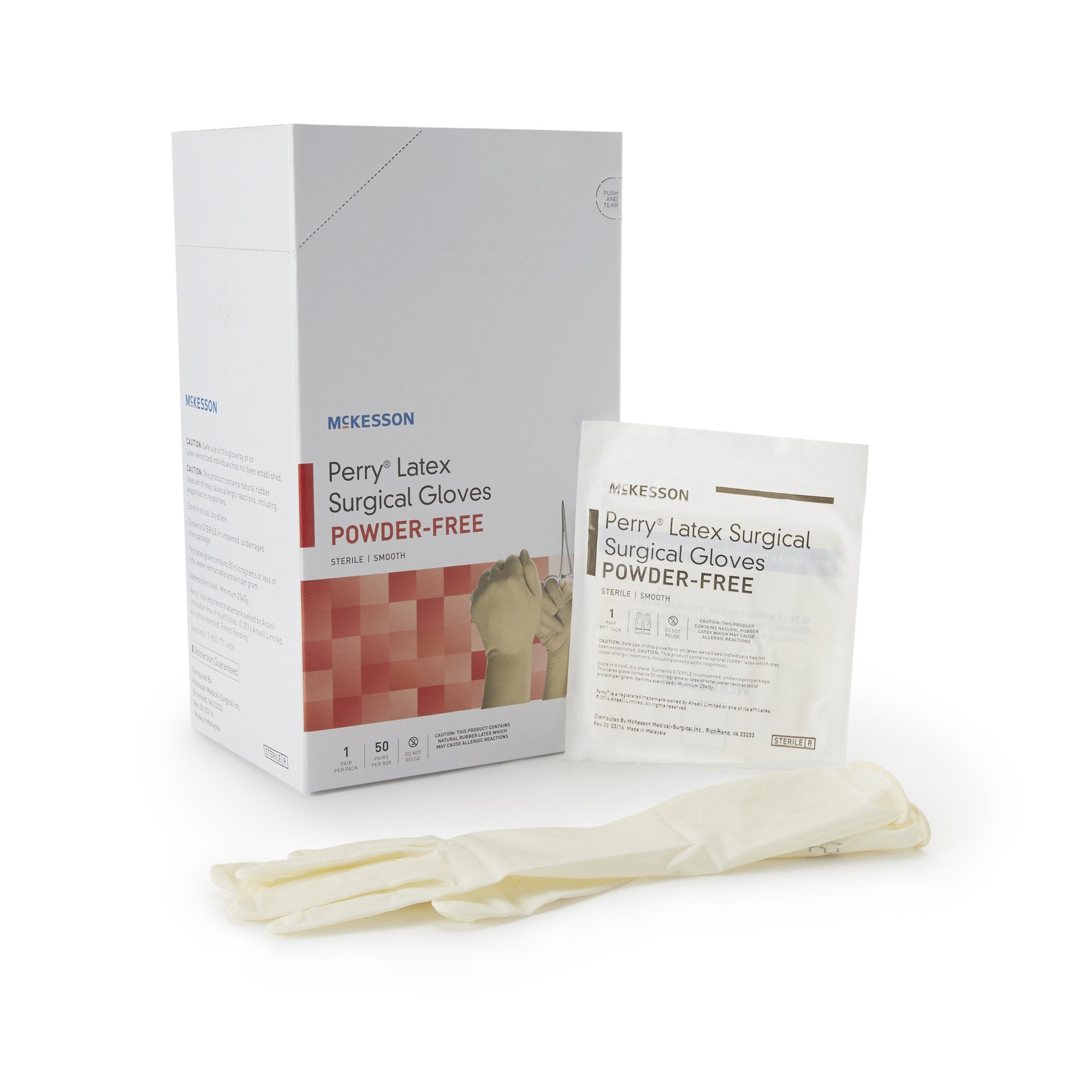 McKesson Brand - Surgical Glove McKesson Perry® Size 6.5 Sterile Latex Standard Cuff Length Smooth Cream Not Chemo Approved [200/CS]