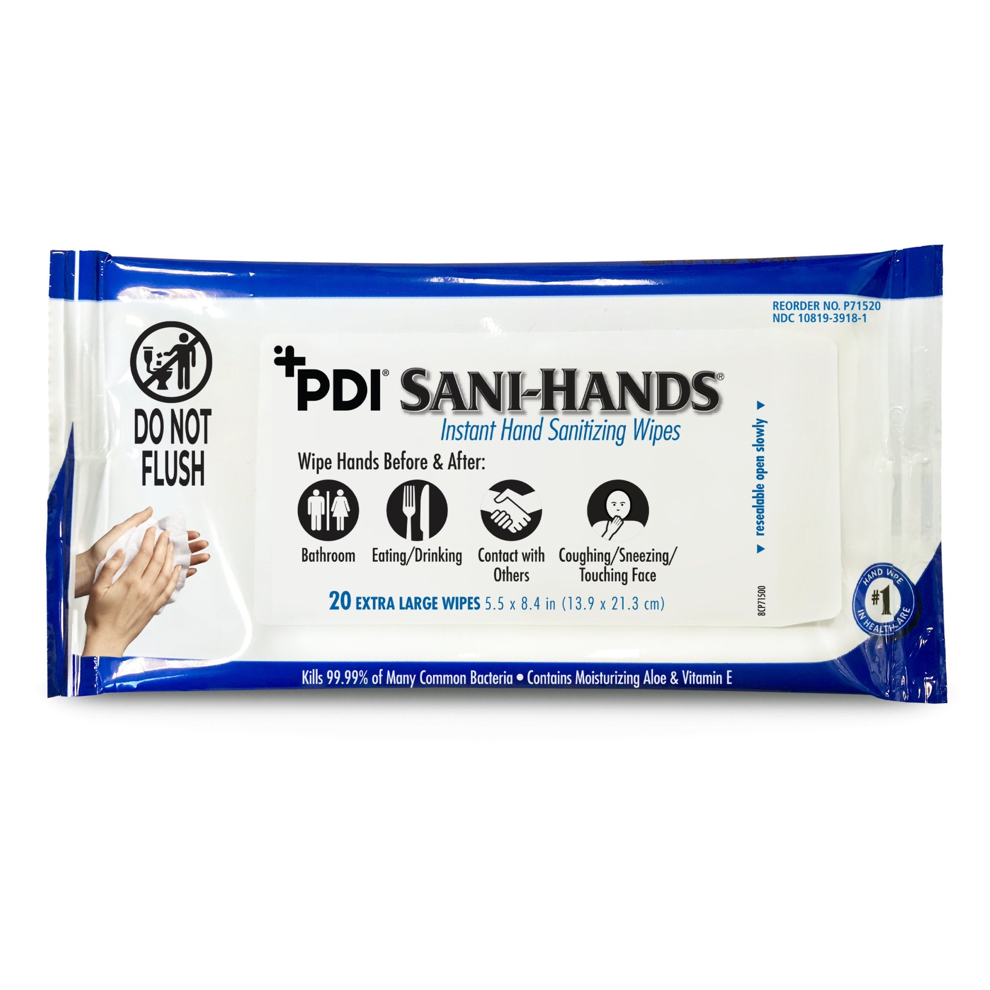 Professional Disposables - Hand Sanitizing Wipe Sani-Hands® 20 Count Ethyl Alcohol Wipe Soft Pack [48/CS]