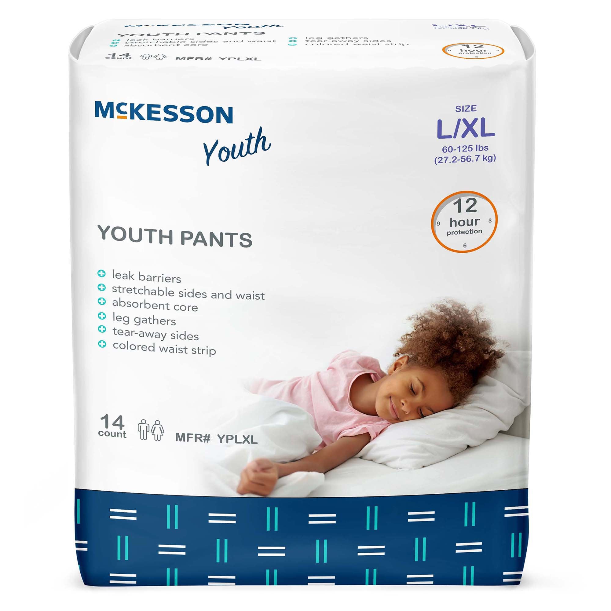 McKesson Brand - Unisex Youth Absorbent Underwear McKesson Pull On with Tear Away Seams Large / X-Large Disposable Heavy Absorbency [56/CS]