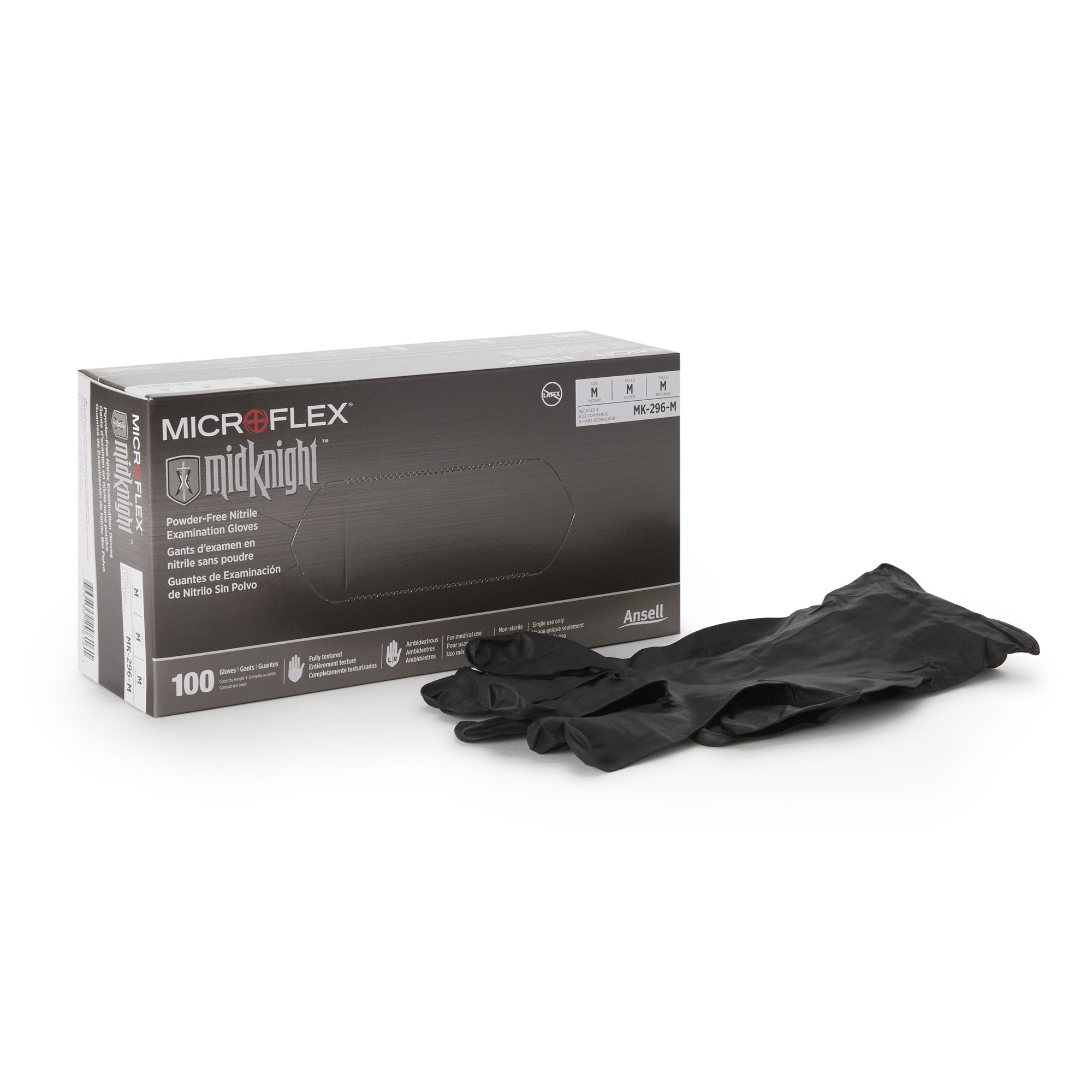 Microflex Medical - Exam Glove MICROFLEX® MidKnight™ Medium NonSterile Nitrile Standard Cuff Length Fully Textured Black Fentanyl Tested [10/CS]