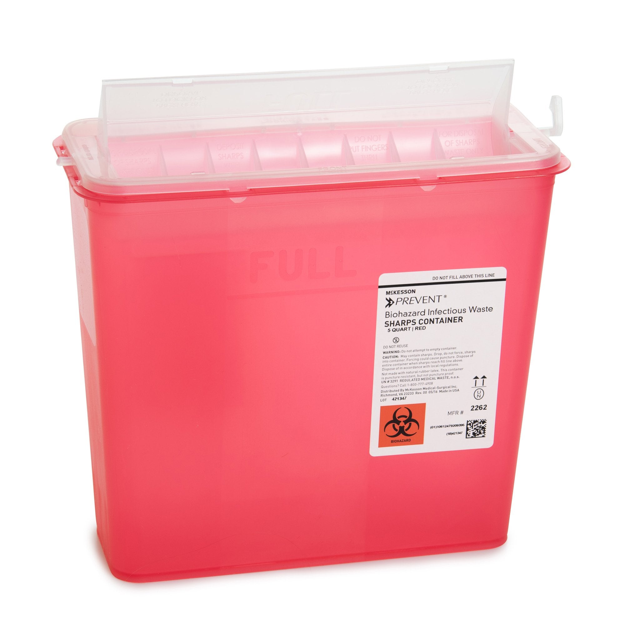 McKesson Brand - Sharps Container McKesson Prevent® Translucent Red Base 10-3/4 H X 10-1/2 W X 4-3/4 D Inch Horizontal Entry 1.25 Gallon [20/CS]