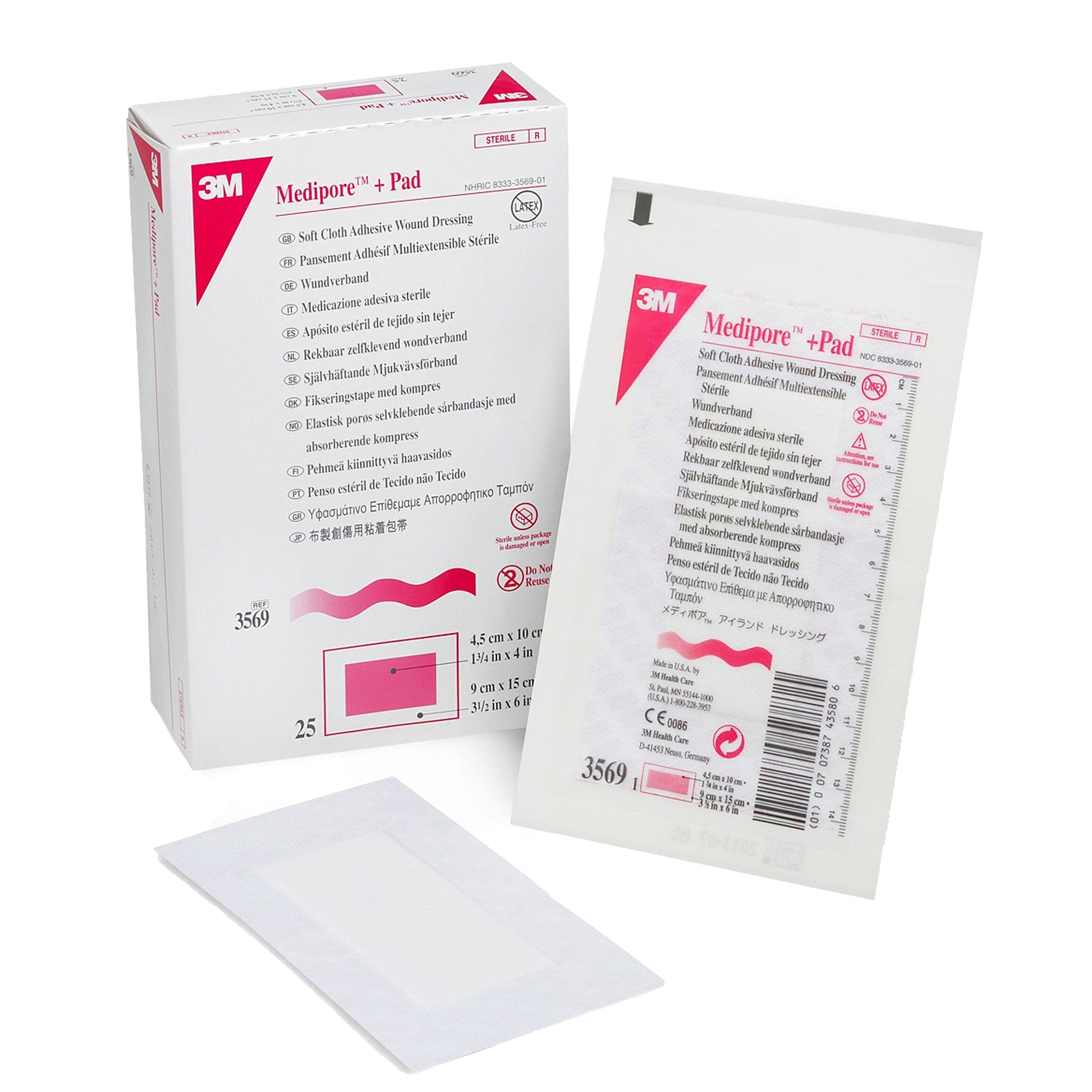 Solventum Corporation - Composite Dressing 3M™ Medipore™ 3-1/2 X 6 Inch Rectangle Sterile Nonwoven Backing [100/CS]