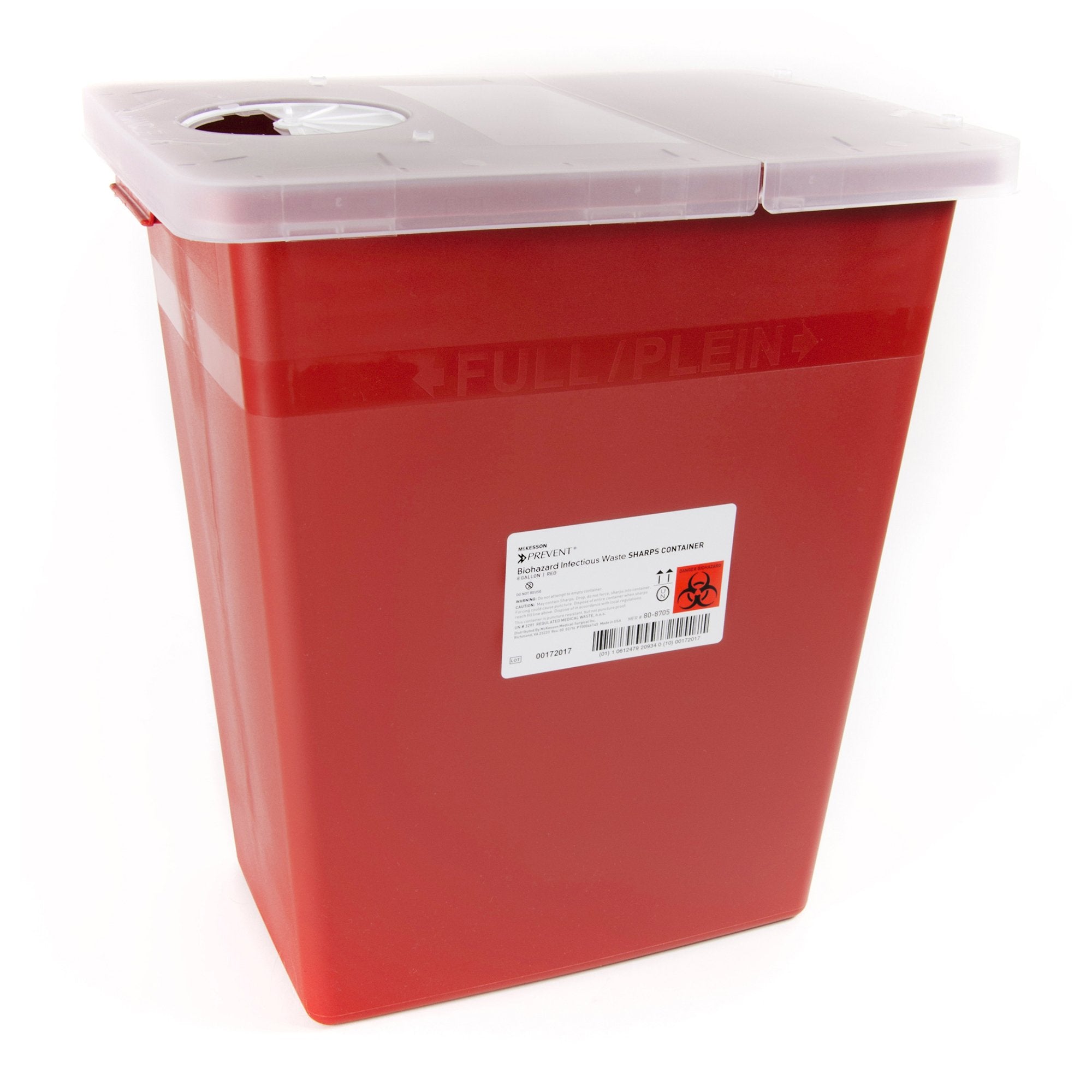 McKesson Brand - Sharps Container McKesson Prevent® Red Base 13-3/4 W X 13-3/4 D X 14 H Inch Horizontal / Vertical Entry 8 Gallon [10/CS]