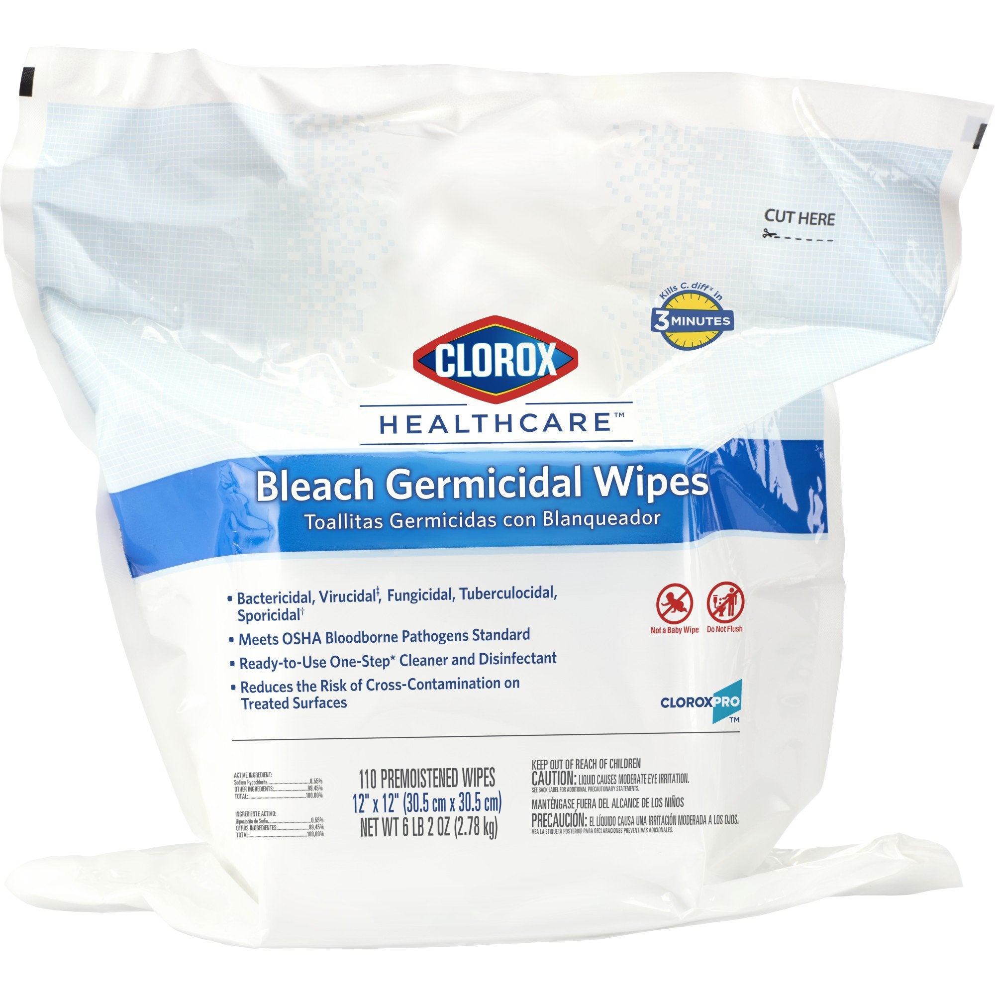 The Clorox Company - Clorox Healthcare® Bleach Germicidal Surface Disinfectant Cleaner Refill Premoistened Germicidal Manual Pull Wipe 110 Count Pouch Floral Bleach Scent NonSterile [2/CS]