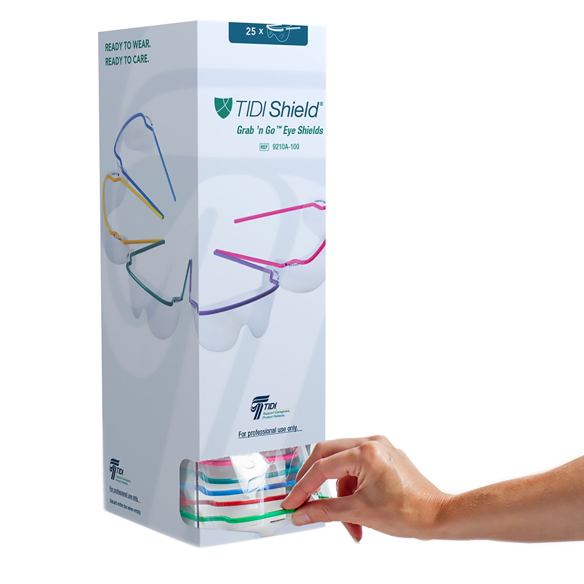 Tidi Products - Protective Glasses with Dispenser TIDIShield® Grab 'n Go Wraparound Clear Tint Assorted Color Frames Over Ear One Size Fits Most [4/CS]
