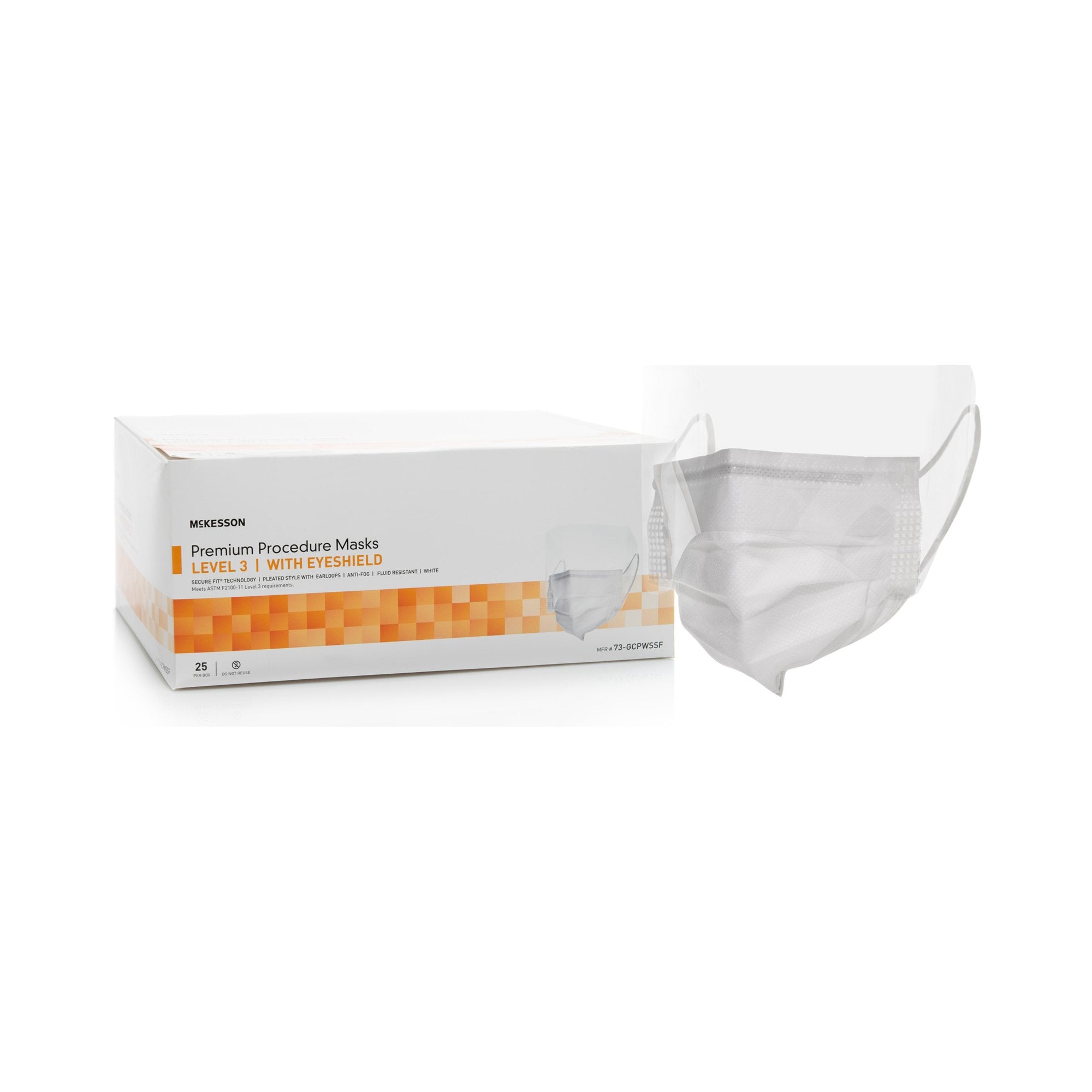 McKesson Brand - Procedure Mask with Eye Shield McKesson Anti-fog Strip ASTM Level 3 Earloops One Size Fits Most [100/CS]
