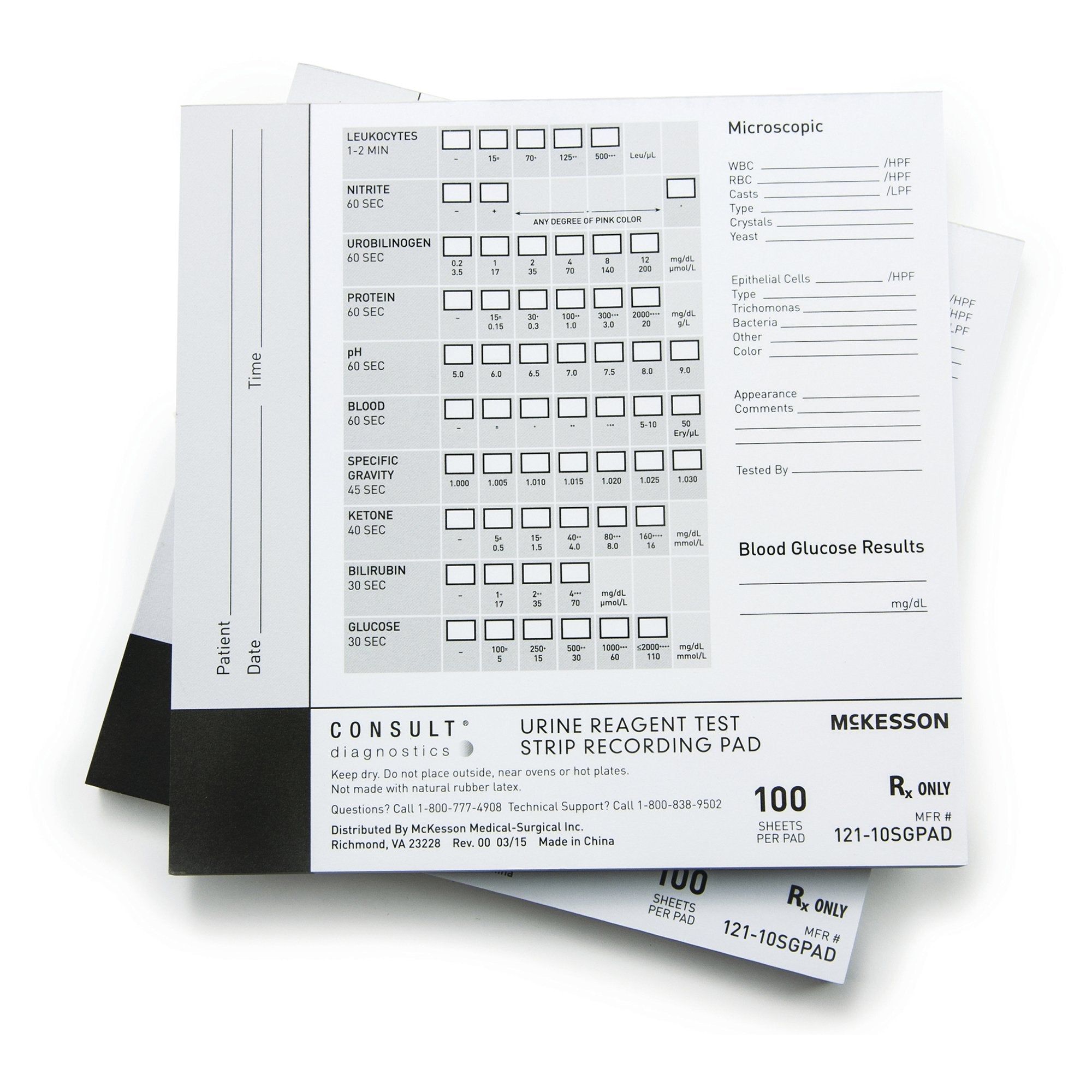 McKesson Brand - Urine Reagent Test Strip Recording Pad McKesson Consult™ For use with McKesson CONSULT® 10SG Urine Reagent Strips (MFR # 121-10SG) [10000/CS]