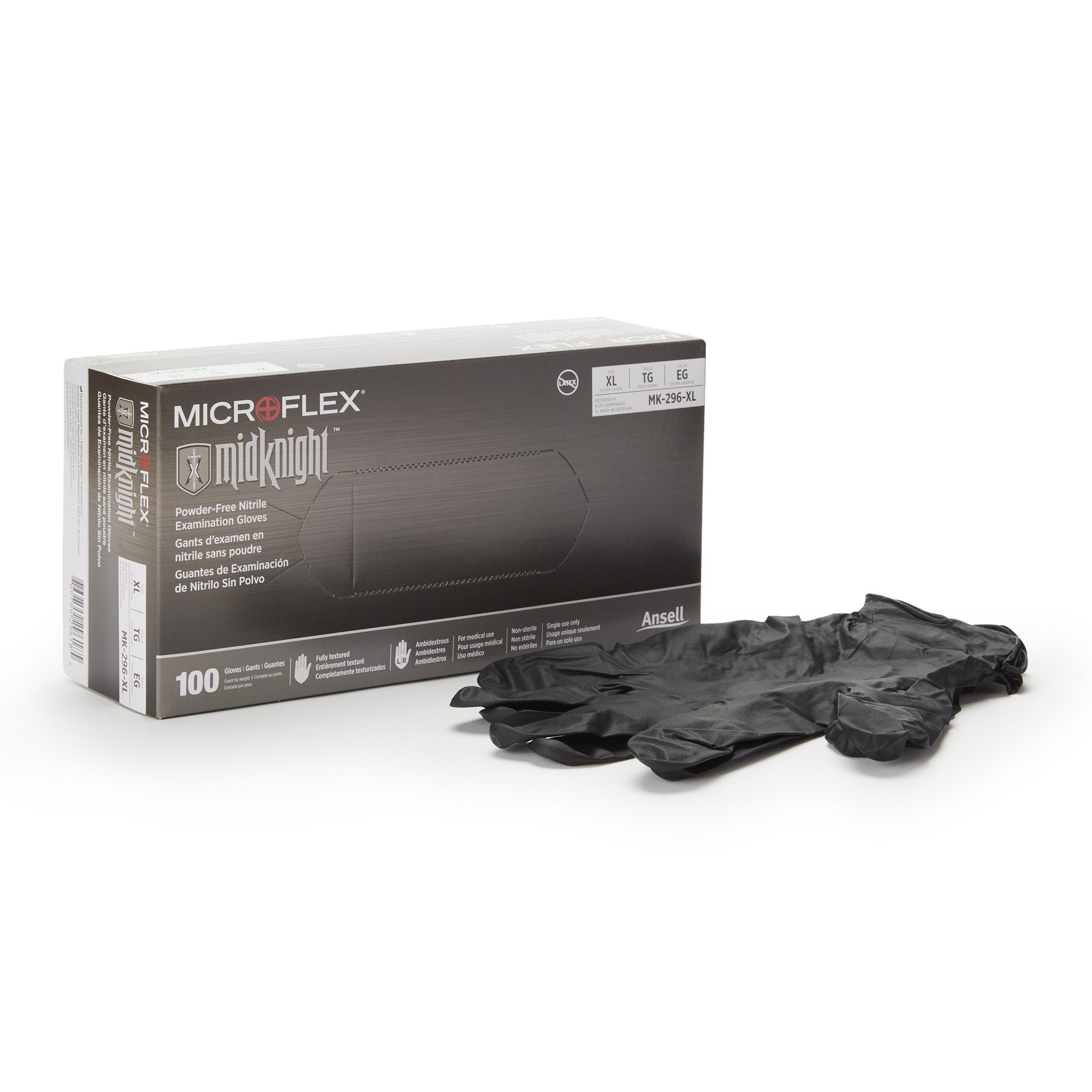 Microflex Medical - Exam Glove MICROFLEX® MidKnight™ X-Large NonSterile Nitrile Standard Cuff Length Fully Textured Black Fentanyl Tested [10/CS]