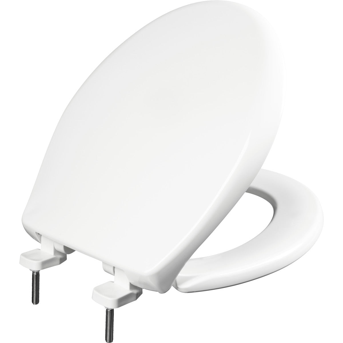 Bemis Round Hospitality Plastic Toilet Seat in White with STA-TITE® Commercial Fastening System, Whisper•Close® Hinge, DuraGuard® Super Grip Bumpers
