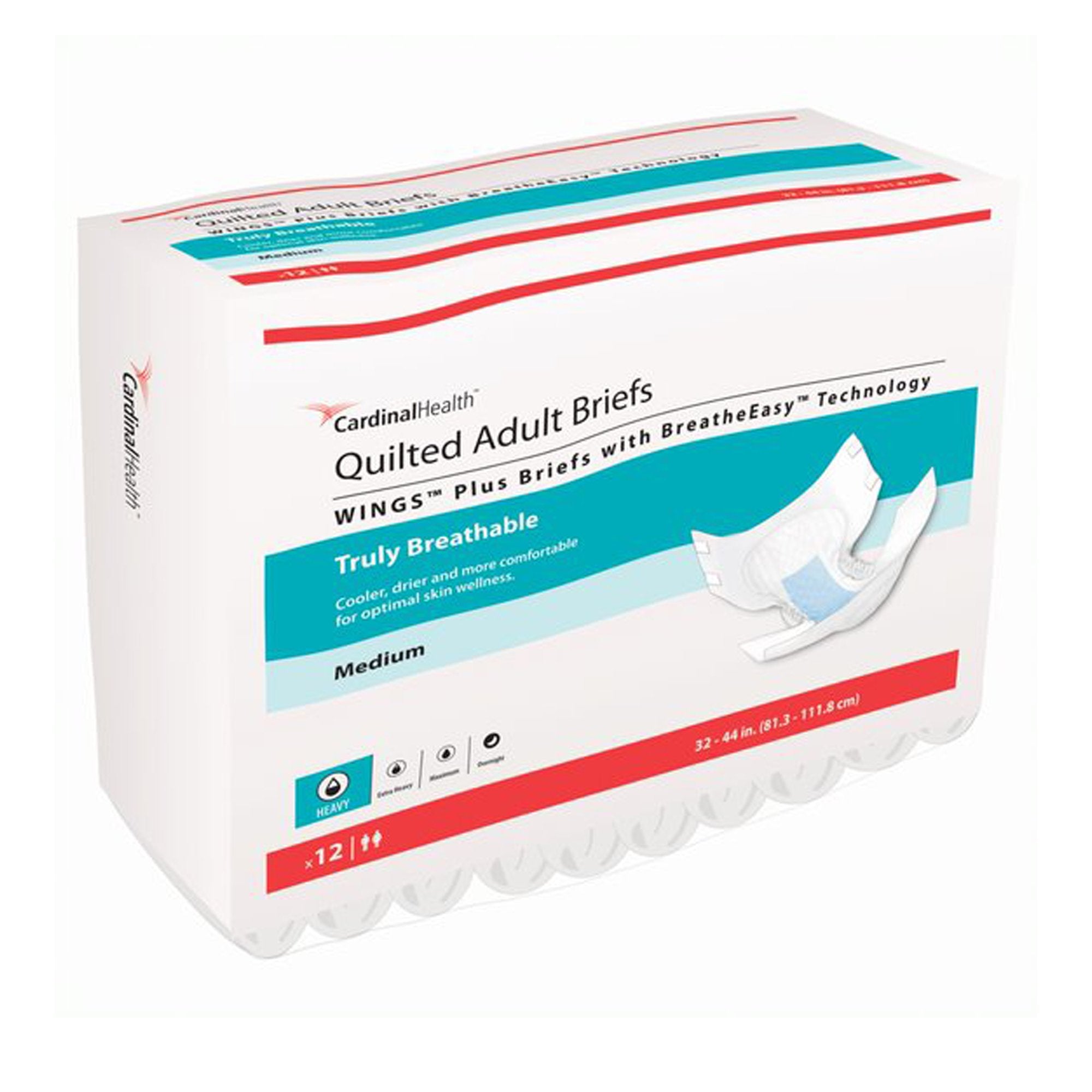 Cardinal - Unisex Adult Incontinence Brief Wings™ Quilted Plus with BreatheEasy™ Technology Medium Disposable Heavy Absorbency [96/CS]