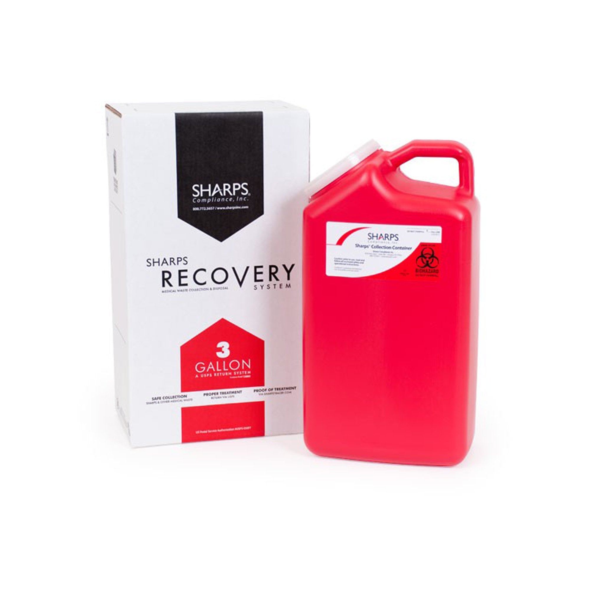 Sharps Compliance - Mailback Sharps Container Sharps Recovery System™ Red Base 17 H X 6 W X 9 L Inch Vertical Entry 3 Gallon [8/CS]