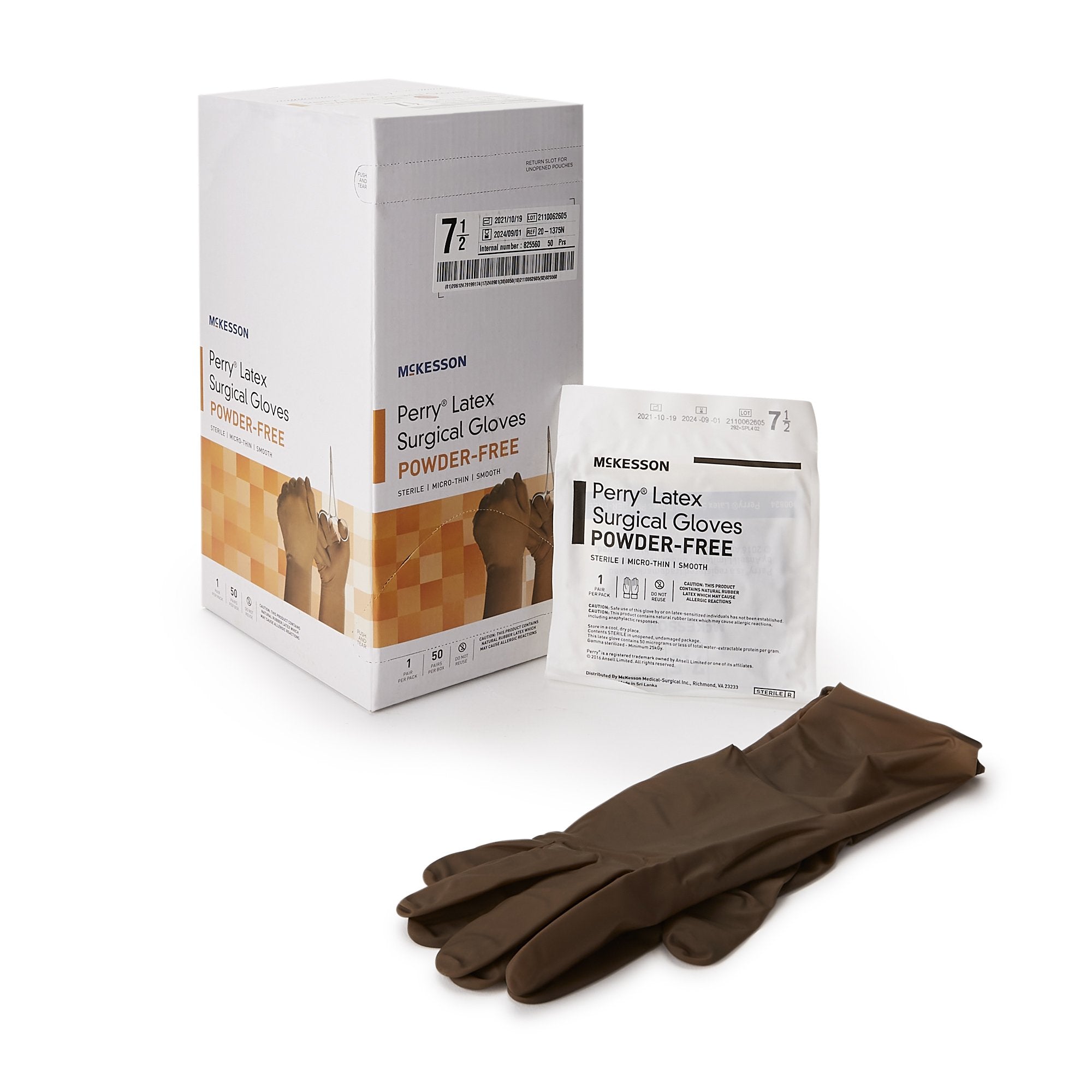 McKesson Brand - Surgical Glove McKesson Perry® Size 7.5 Sterile Latex Standard Cuff Length Smooth Brown Not Chemo Approved [200/CS]