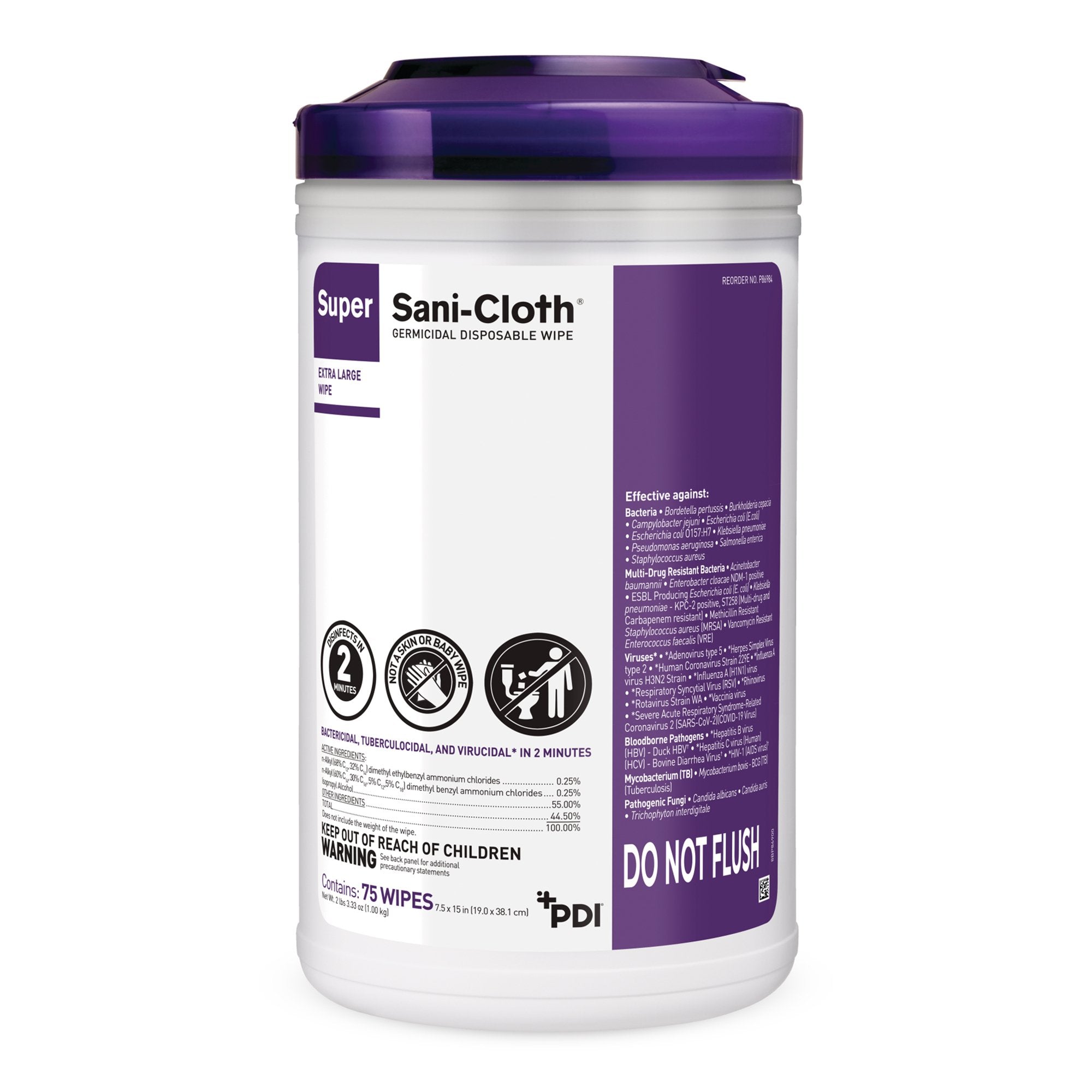 Professional Disposables - Super Sani-Cloth® Surface Disinfectant Cleaner Premoistened Germicidal Manual Pull Wipe 75 Count Canister Alcohol Scent NonSterile [450/CS]
