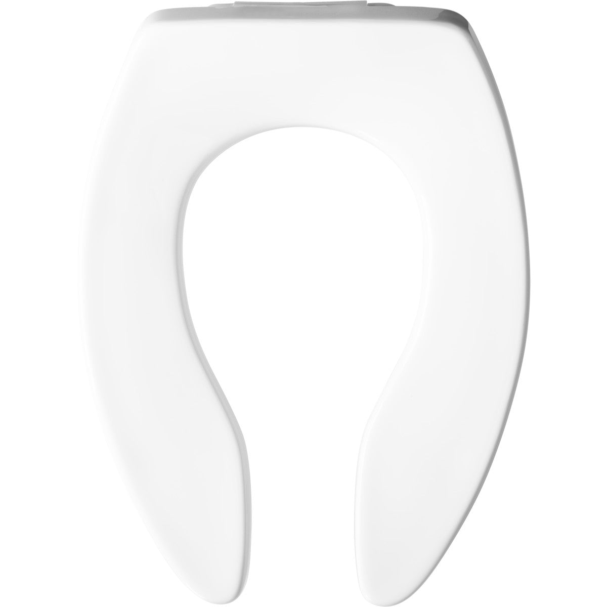 Bemis Elongated Open Front Less Cover Commercial Plastic Toilet Seat in White with STA-TITE® Commercial Fastening System Self-Sustaining Check Hinge