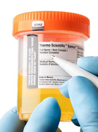 Thermo Scientific Nalge - Specimen Container Samco™ Clicktainer™ 53 mm Opening 90 mL (3 oz.) Screw Cap Patient Information Sterile [400/CS]