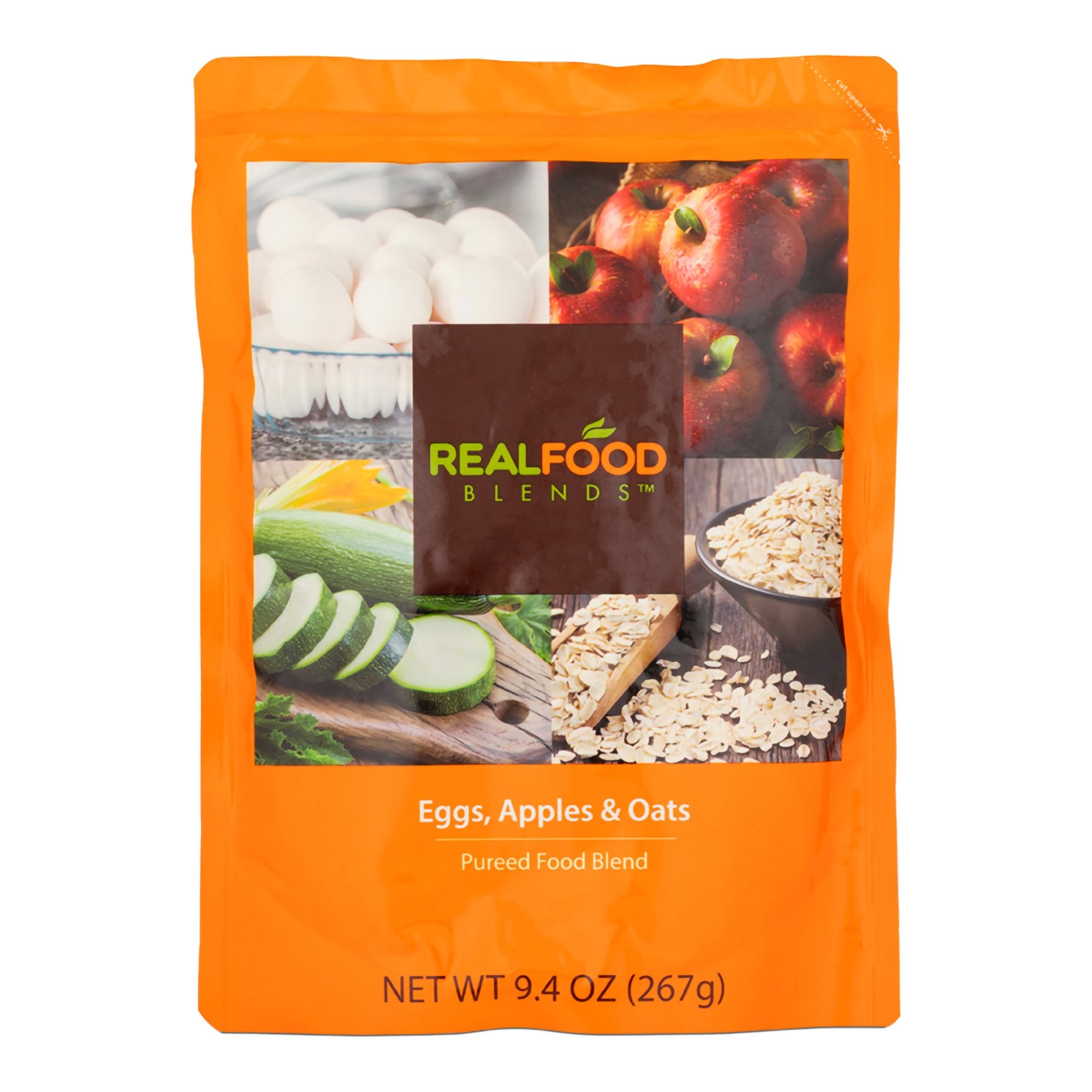 Nutricia North America - Tube Feeding Formula Real Food Blends® Apples, Whole Eggs, Water, Zucchini, Falxseed Oil, Rolled Oats (Oats are certified gluten-free.) Liquid 9.4 oz. Pouch [12/CS]