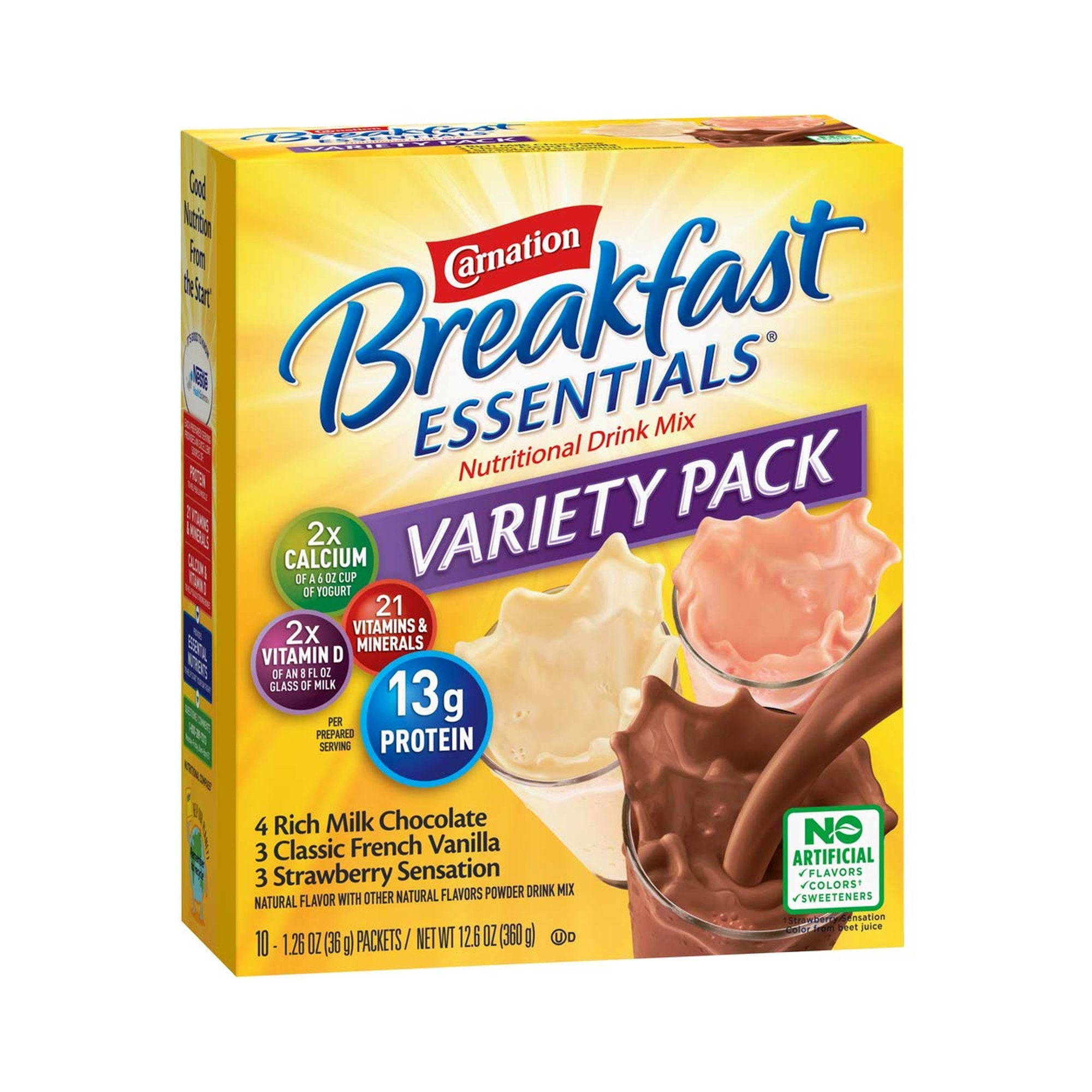 Nestle Healthcare Nutrition - Oral Supplement Carnation Breakfast Essentials® Rich Milk Chocolate / Classic French Vanilla / Strawberry Sensation Flavor Powder 1.26 oz. Individual Packet [6/CS]