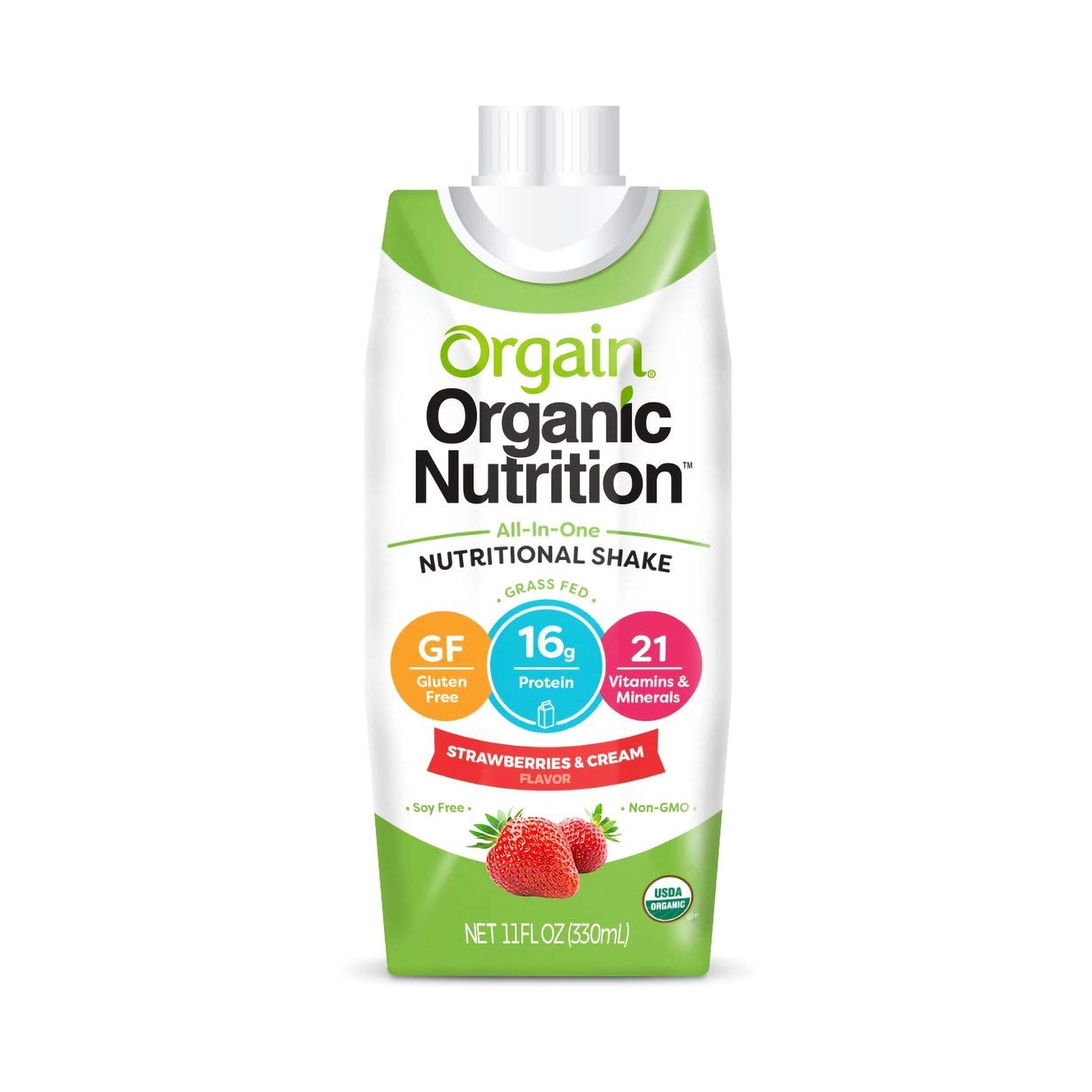 Orgain Inc - Oral Supplement Orgain® Organic Nutritional Shake Strawberries and Cream Flavor Liquid 11 oz. Carton [12/CS]