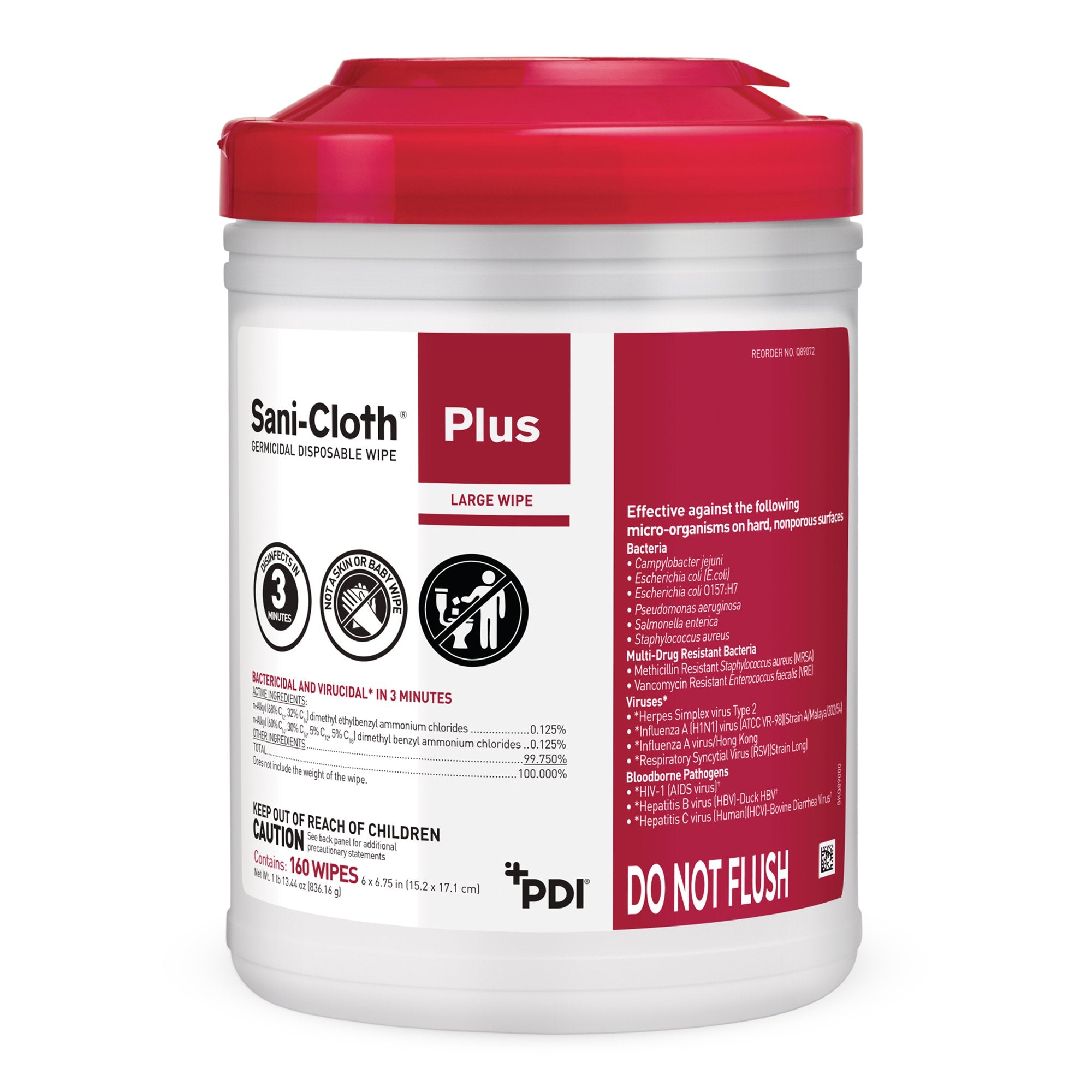 Professional Disposables - Sani-Cloth® Plus Surface Disinfectant Cleaner Premoistened Germicidal Manual Pull Wipe 160 Count Canister Alcohol Scent NonSterile [1920/CS] (370845_CS)