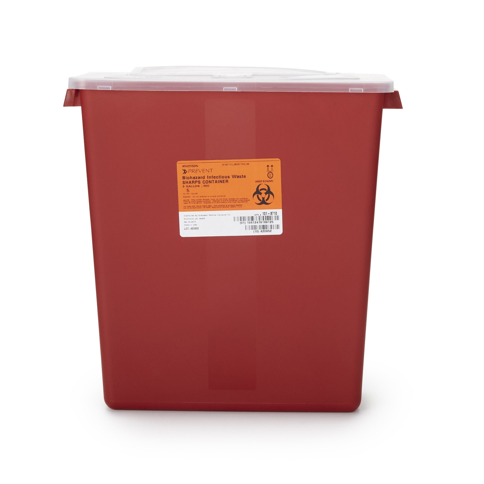 McKesson Brand - Sharps Container McKesson Red Base 13-1/2 H X 12-1/2 W X 6 D Inch Horizontal Entry 3 Gallon [12/CS]
